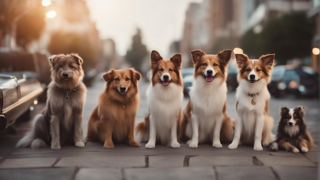 A hyper realistic group of cute dogs