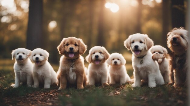 A hyper realistic group of cute dogs