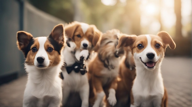 A hyper realistic group of cute dogs