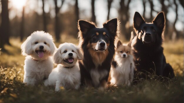 A hyper realistic group of cute dogs