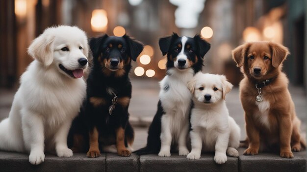 A hyper realistic group of cute dogs