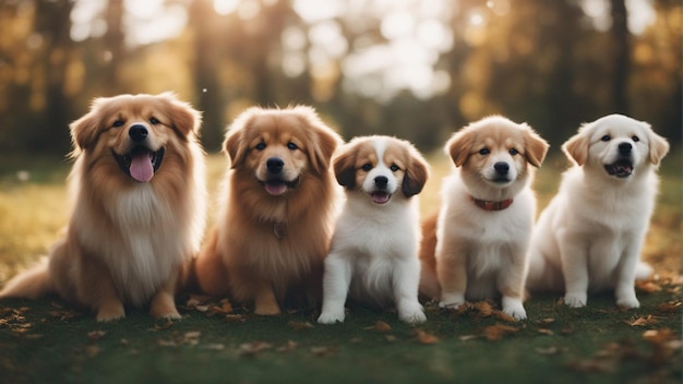 A hyper realistic group of cute dogs