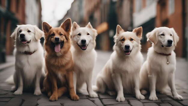 A hyper realistic group of cute dogs