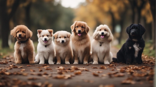 A hyper realistic group of cute dogs