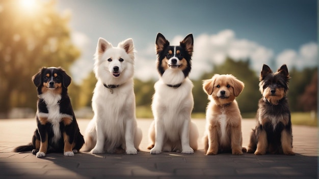 A hyper realistic group of cute dogs