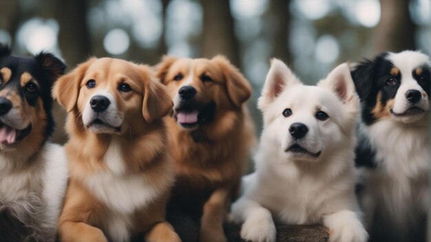 A hyper realistic group of cute dogs