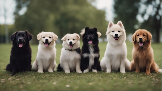 A hyper realistic group of cute dogs