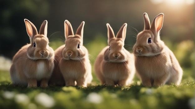 Гиперреалистичная группа милых кроликов в джунглях
