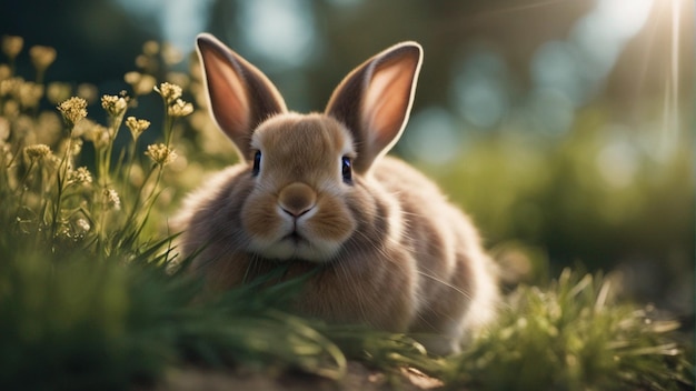 Photo a hyper realistic group of cute rabbits in jungle