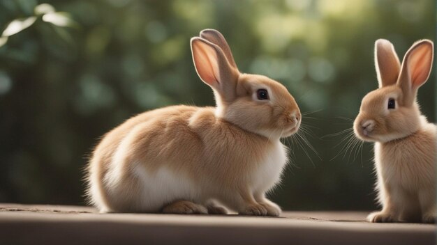 A hyper realistic group of cute rabbits in jungle