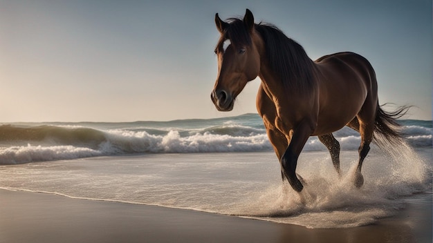 Photo a hyper realistic group of horse running on beach