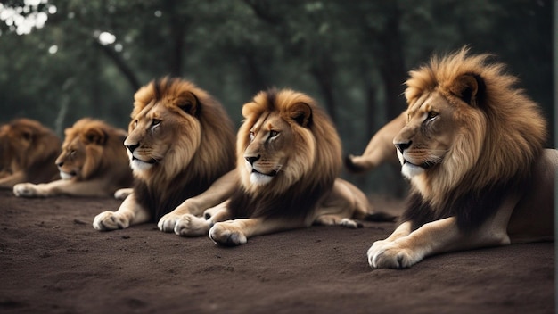 Photo a hyper realistic group of lion in jungle