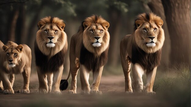 Photo a hyper realistic group of lion in jungle