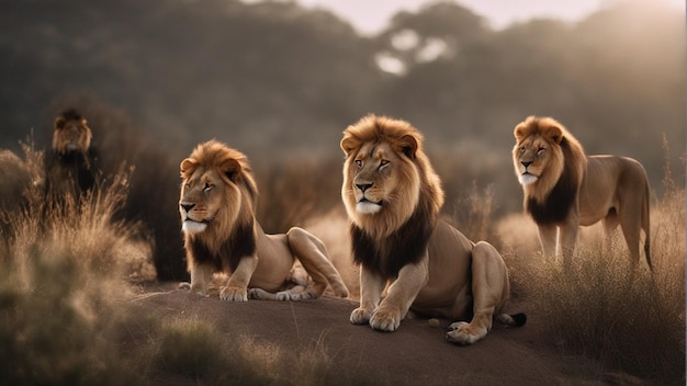 A hyper realistic group of lion in jungle