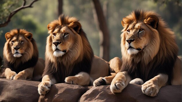 A hyper realistic group of lion in jungle