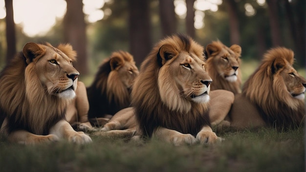 A hyper realistic group of lion in jungle