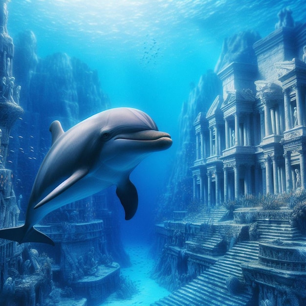 Photo hyper realistic illustration of a animal fish dolphin atlantis sea diving