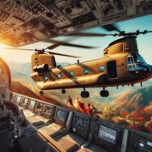 Hyper Realistic illustration of a chinook helicopter