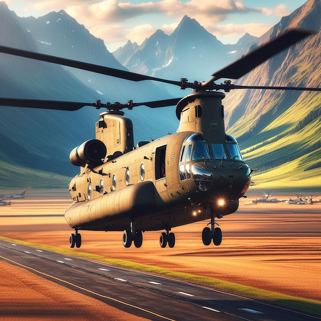 Hyper Realistic illustration of a chinook helicopter