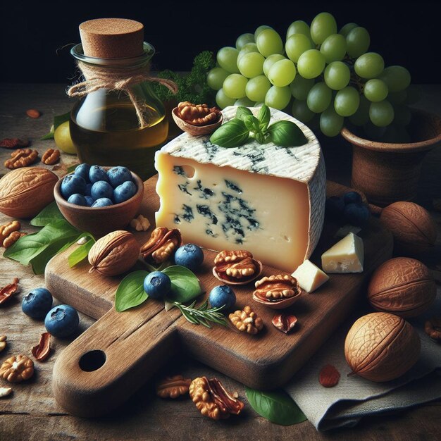 Hyper Realistic illustration of a delicious italian gorgonzola cheese still life portrait