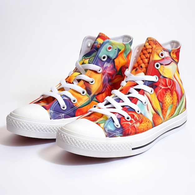 hyper realistic Leather HighTop Sneakers Beautiful a pair white background