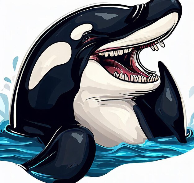 Hyper Realistic majestic big wildlife animal Orca Killer Whale swimming blue sea