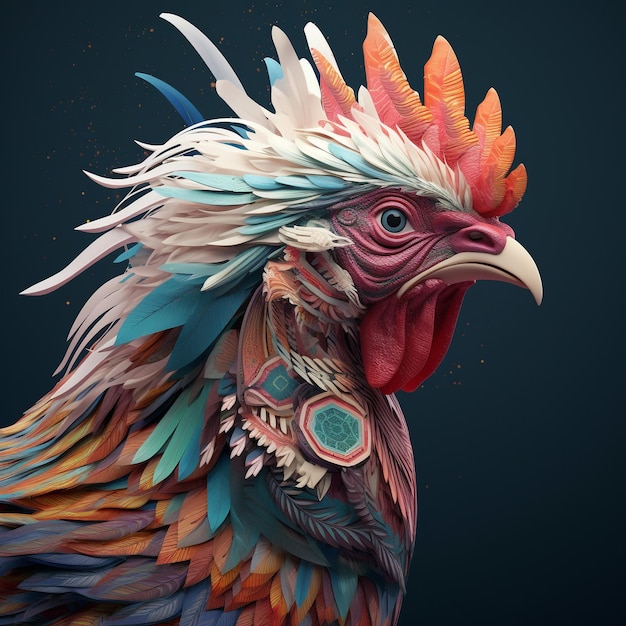 hyper realistic majestic rooster with a carnival mask