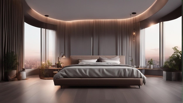 A hyper realistic modern bedroom with window 8k