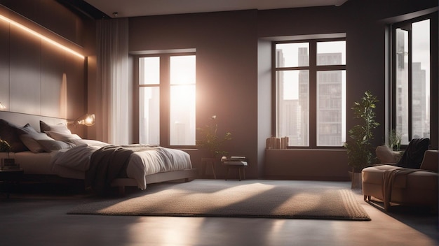 A hyper realistic modern bedroom with window 8k