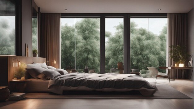 A hyper realistic modern bedroom with window 8k