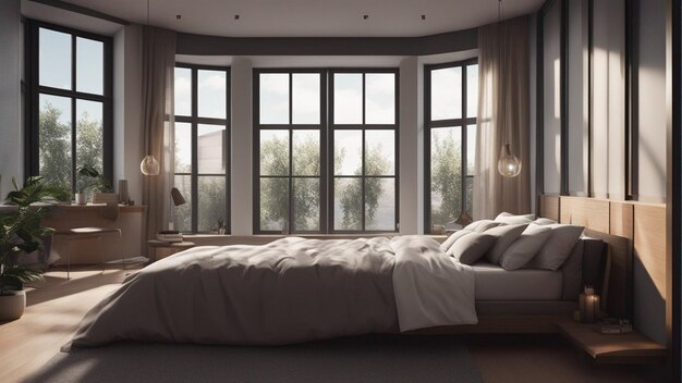 A hyper realistic modern bedroom with window 8k