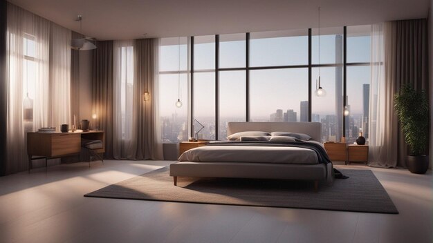 A hyper realistic modern bedroom with window 8k