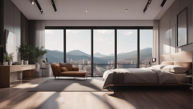 A hyper realistic modern bedroom with window 8k