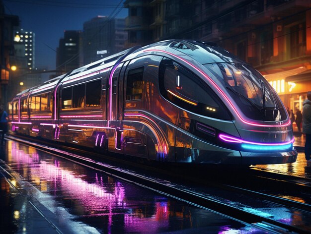 Hyper Realistic Neon Cyber Train in UHD