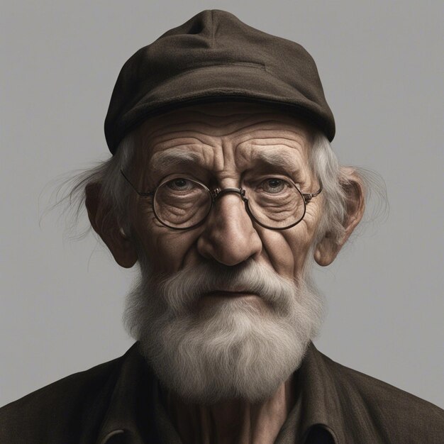 A hyper realistic old man portrait isolated on dark background