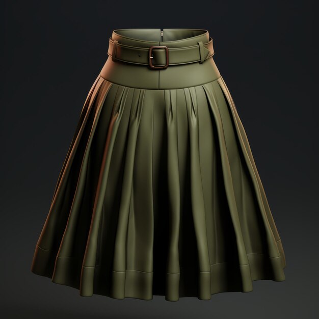 Photo hyper realistic olive green belted skirt 3d model