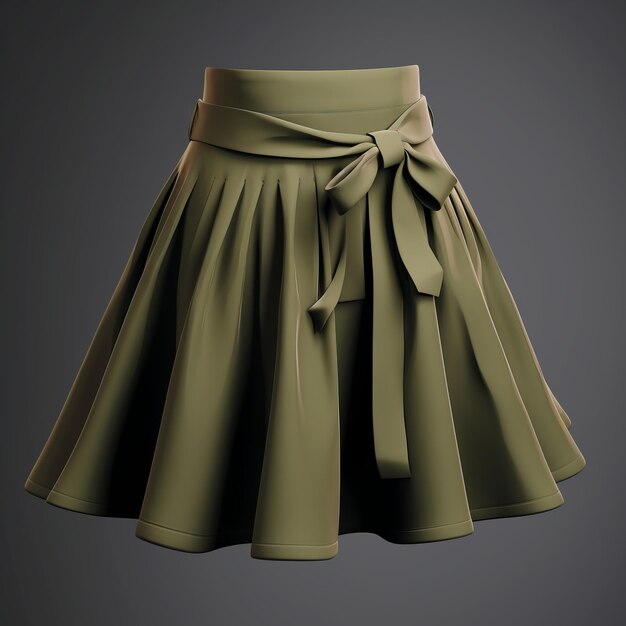 Hyper Realistic Olive Green Skirt With Attached Bow Detailed Zbrush Style