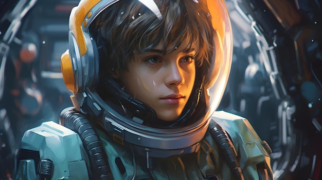 Photo hyper realistic painting of a beautiful boy in an eva plugsuit hyper detailed anime by greg rutkowski trending on artstationgenerative ai