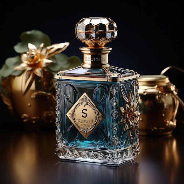 Hyper realistic photography of a traditional perfume bottle