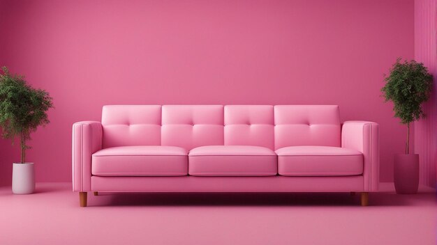 Photo a hyper realistic pink sofa with pink wall background 8k