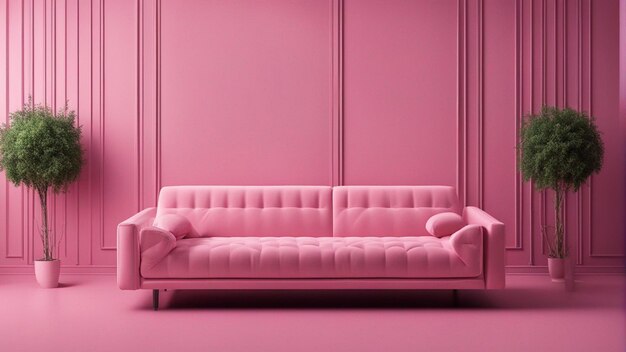 Гиперреалистичный розовый диван с розовым фоном на стене 8к