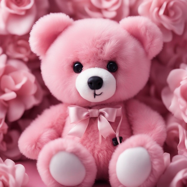 Photo a hyper realistic pink teddy white background