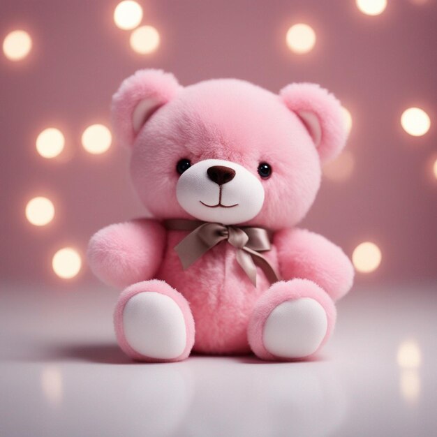 A hyper realistic pink teddy white background