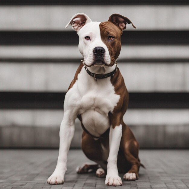 A hyper realistic pit bull dog full body with white background