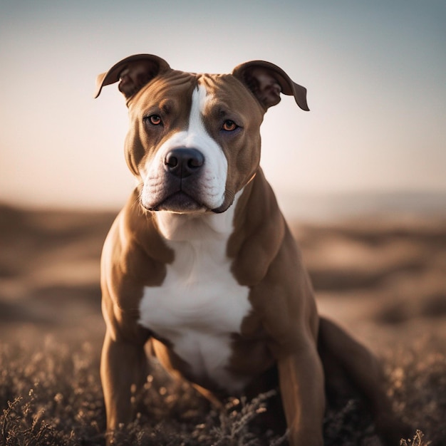 A hyper realistic pit bull dog full body with white background