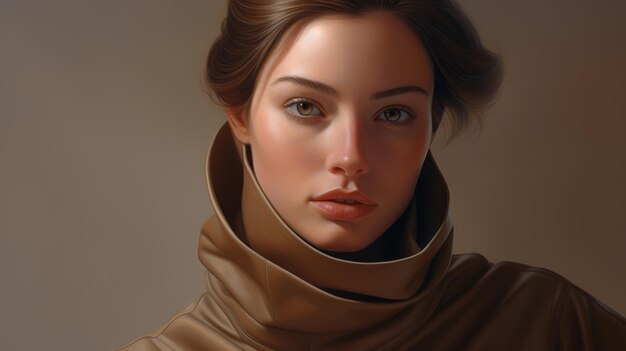 Photo hyper realistic scifi portrait of a woman in a brown jacket