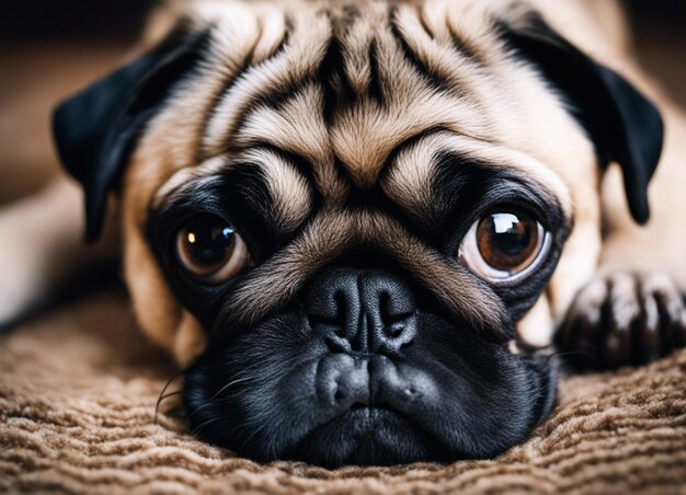 Photo a hyper realistic shot of a very cute pug dog