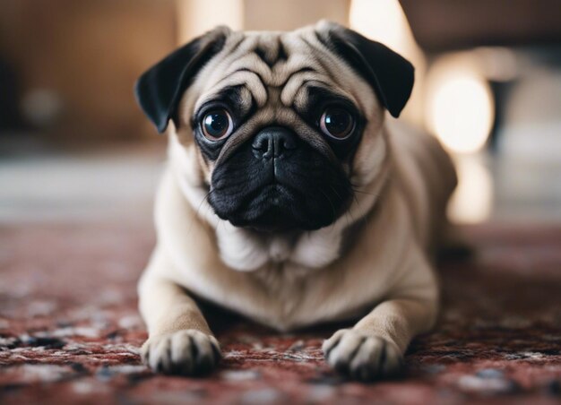 Photo a hyper realistic shot of a very cute pug dog