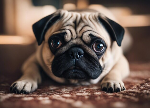 A hyper realistic shot of a very cute pug dog