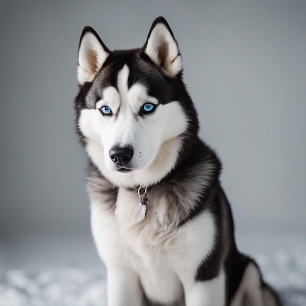 白い背景を持つ超現実的なシベリアン ハスキー犬の全身